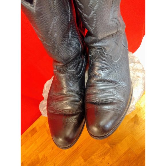 SOLD- Vintage Black Leather Cowboy Boots - Picture 10 of 15